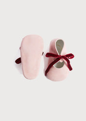 Suede Pink Baby Pram Shoes with Velvet Ribbon (17-20EU) SHOES from Pepa London US