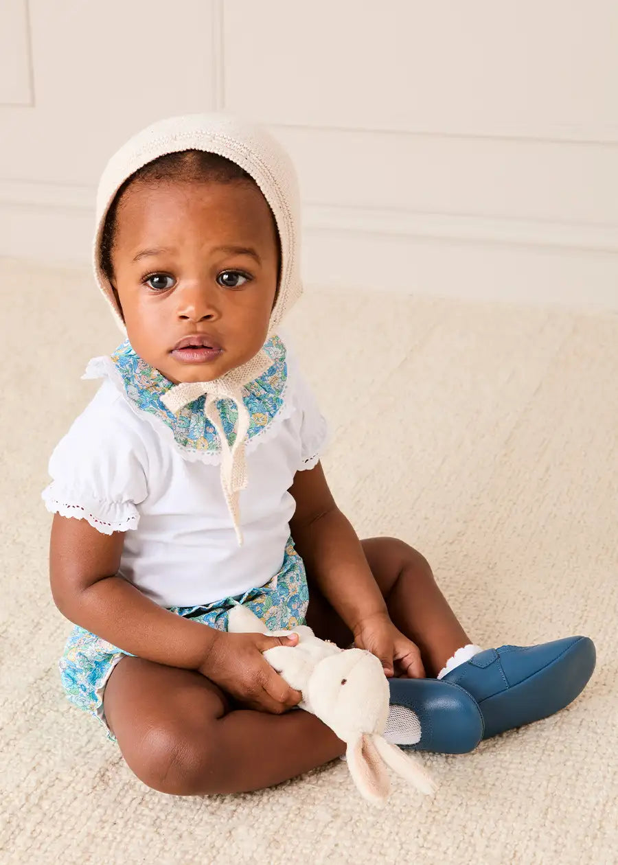 Leontyne Floral Ruffle Collar Lace Detail Bodysuit in Blue Made with Liberty Fabric (1mth-3yrs) Tops & Bodysuits from Pepa London US
