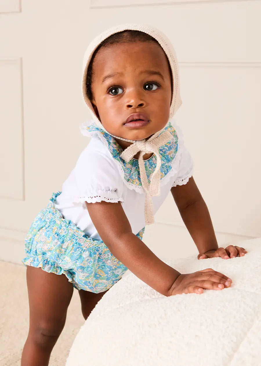 Leontyne Floral Elasticated Waist Bloomers in Blue Made with Liberty Fabric (1mth-3yrs) Bloomers from Pepa London