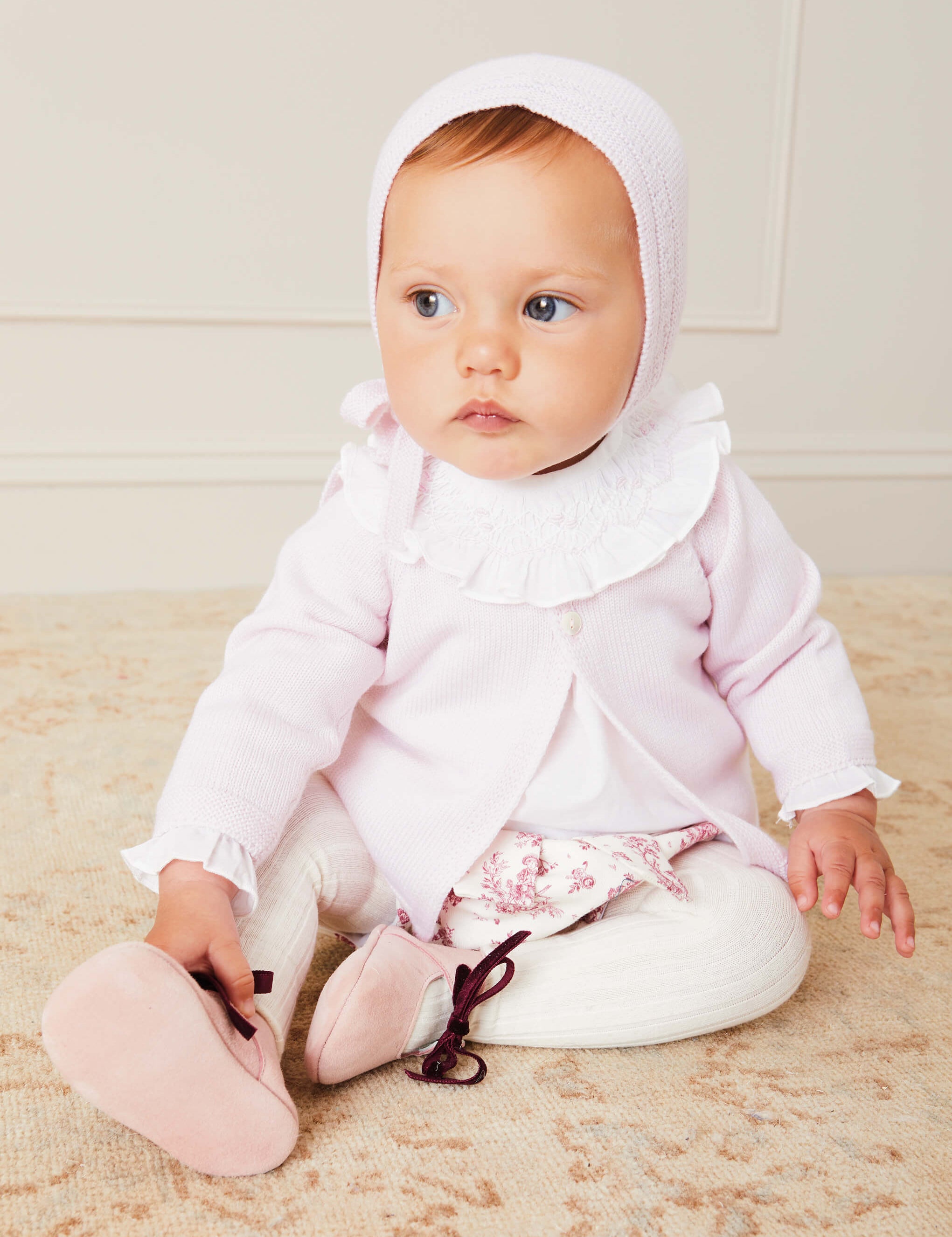 Hand Smocked Collar Long Sleeve Blouse In Baby Pink (0-12mths) BLOUSES  from Pepa London US