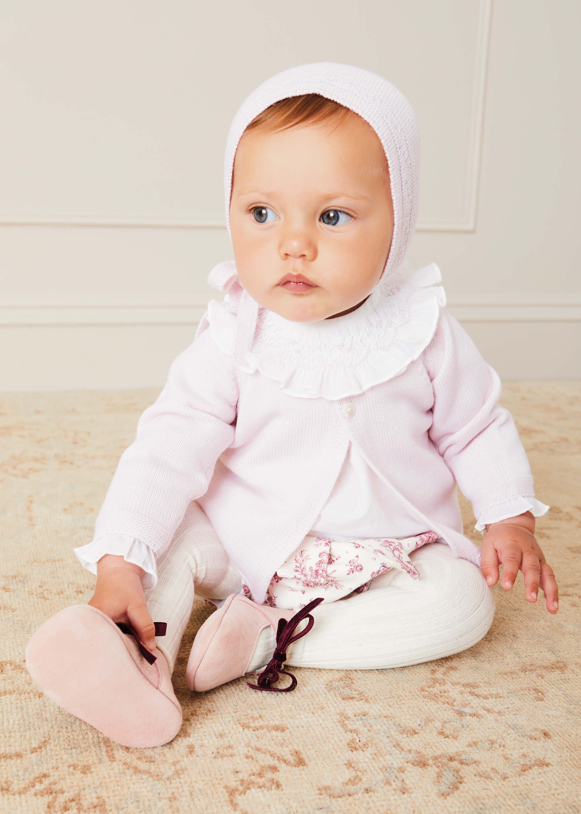 Hand Smocked Collar Long Sleeve Blouse In Baby Pink (0-12mths) BLOUSES from Pepa London US