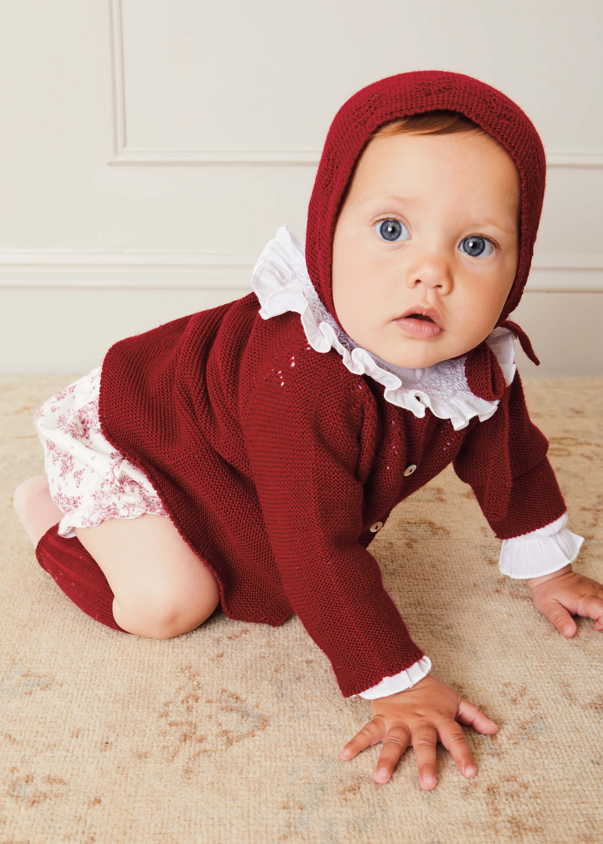 Openwork Bonnet in Burgundy (S-L) KNITTED ACCESSORIES from Pepa London US