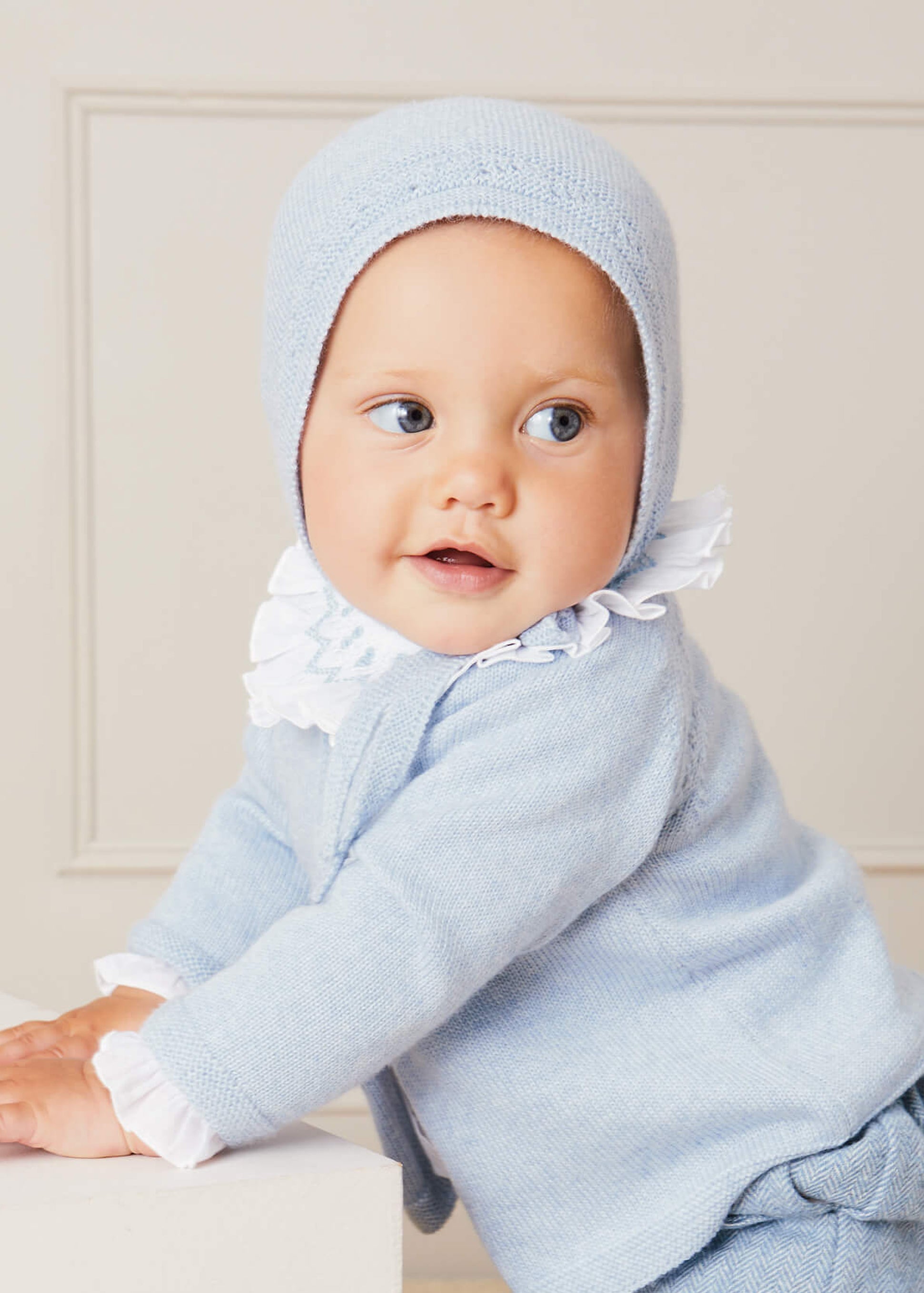 Hand Smocked Collar Long Sleeve Blouse in White (0-12mths) BLOUSES from Pepa London US