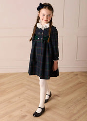 Kinnerton Tartan Double Breasted Velvet Bow Dress in Green (12mths-12yrs) Dresses from Pepa London US