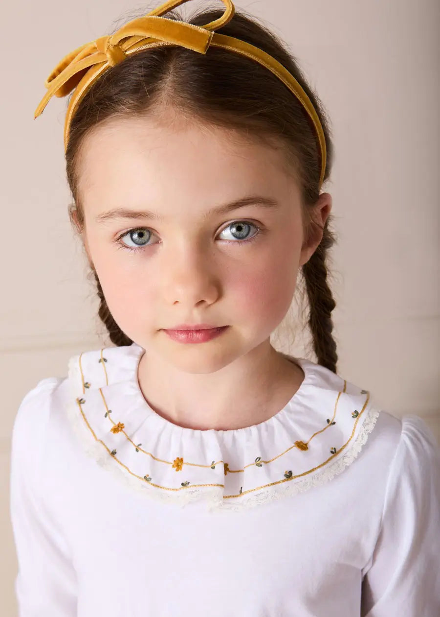 Floral Embroidered Collar with Lace Trim Top in Cream (18mths-12yrs) Tops & Bodysuits from Pepa London US