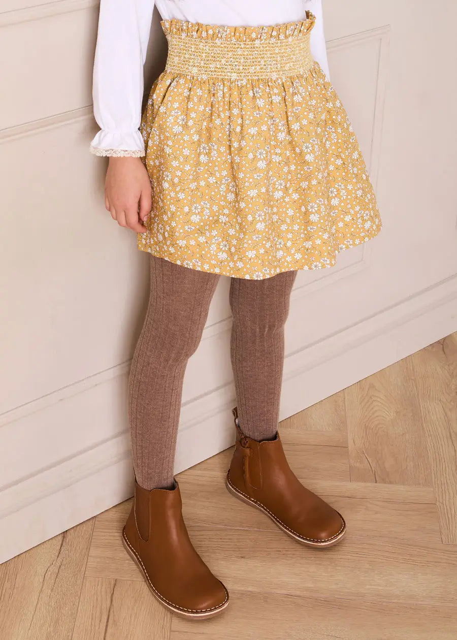 Abigail Floral Smocked Waist Skirt in Mustard (4-10yrs) Skirts from Pepa London US