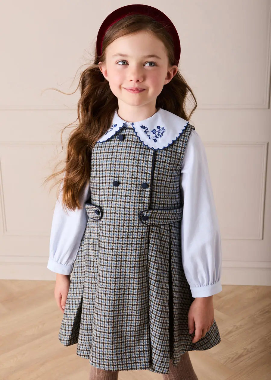 Floral Embroidered Collar Oxford Blouse in Blue (3-12yrs) Blouses from Pepa London US