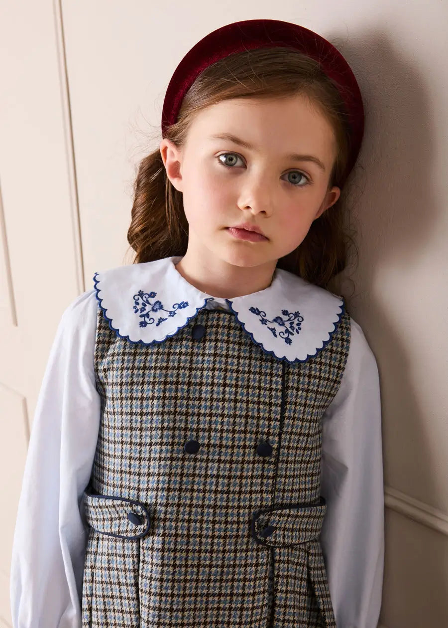 Floral Embroidered Collar Oxford Blouse in Blue (3-12yrs) Blouses from Pepa London US