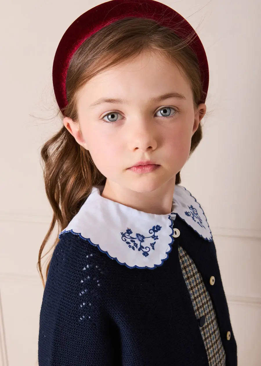 Floral Embroidered Collar Oxford Blouse in Blue (3-12yrs) Blouses from Pepa London US