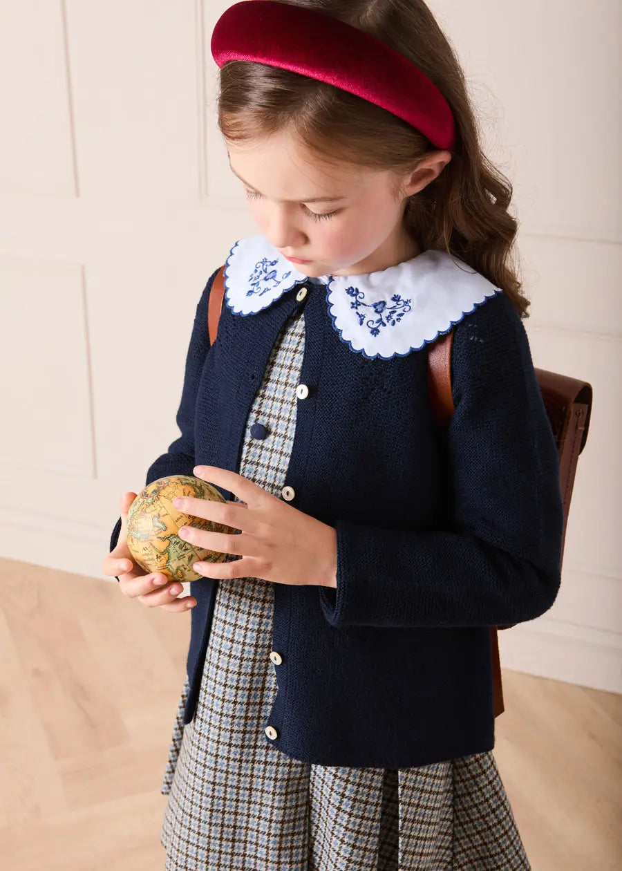 Floral Embroidered Collar Oxford Blouse in Blue (3-12yrs) Blouses from Pepa London US