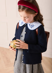 Floral Embroidered Collar Oxford Blouse in Blue (3-12yrs) Blouses from Pepa London US