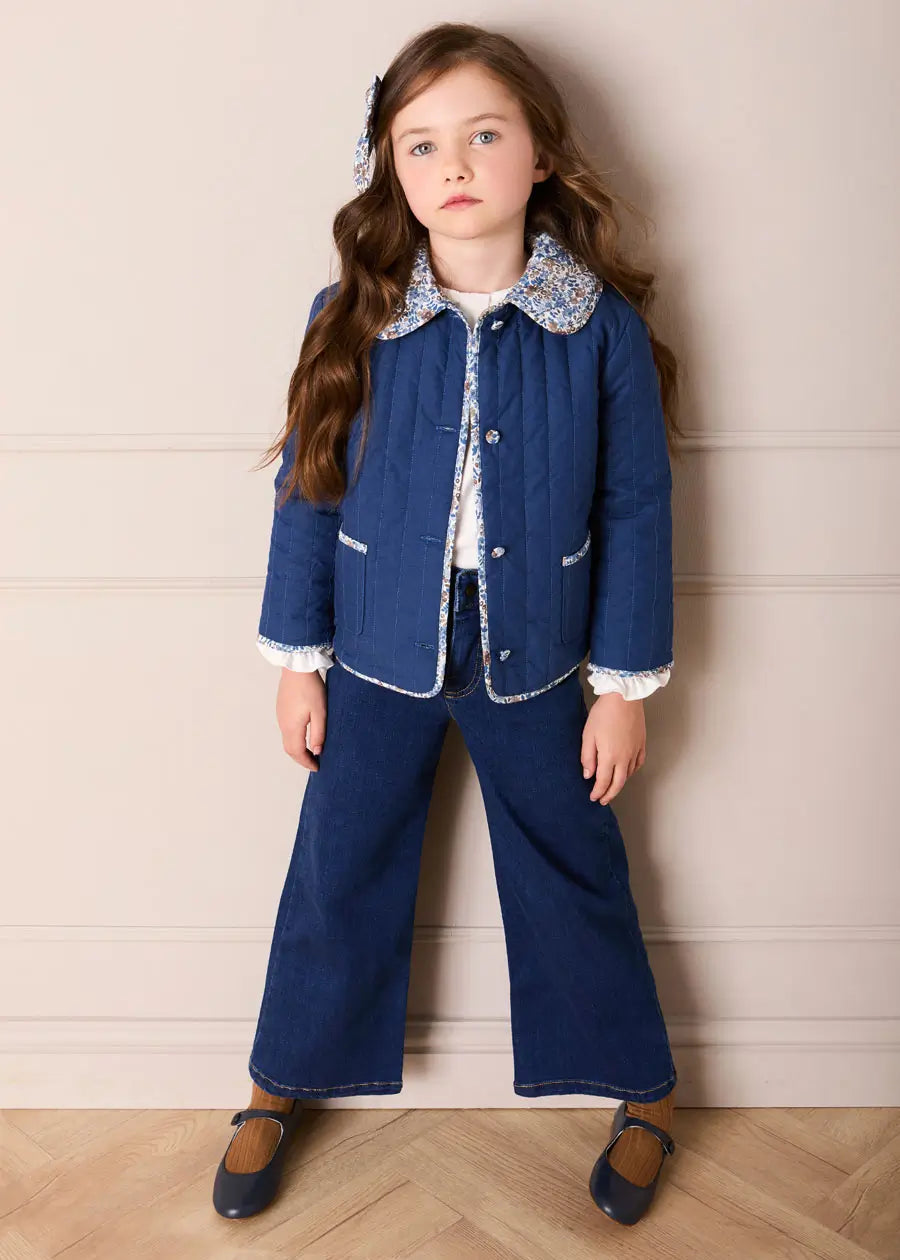 Beatrice Floral Reversible Quilted Jacket in Blue (3-10yrs) Coats from Pepa London US