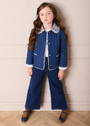 Beatrice Floral Reversible Quilted Jacket in Blue (3-10yrs) Coats from Pepa London US