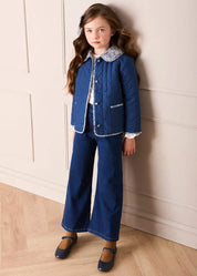 Beatrice Floral Reversible Quilted Jacket in Blue (3-10yrs) Coats from Pepa London US