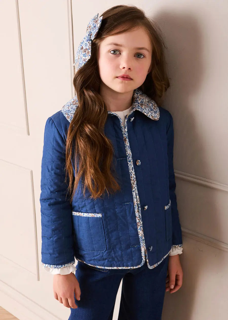 Beatrice Floral Reversible Quilted Jacket in Blue (3-10yrs) Coats from Pepa London US
