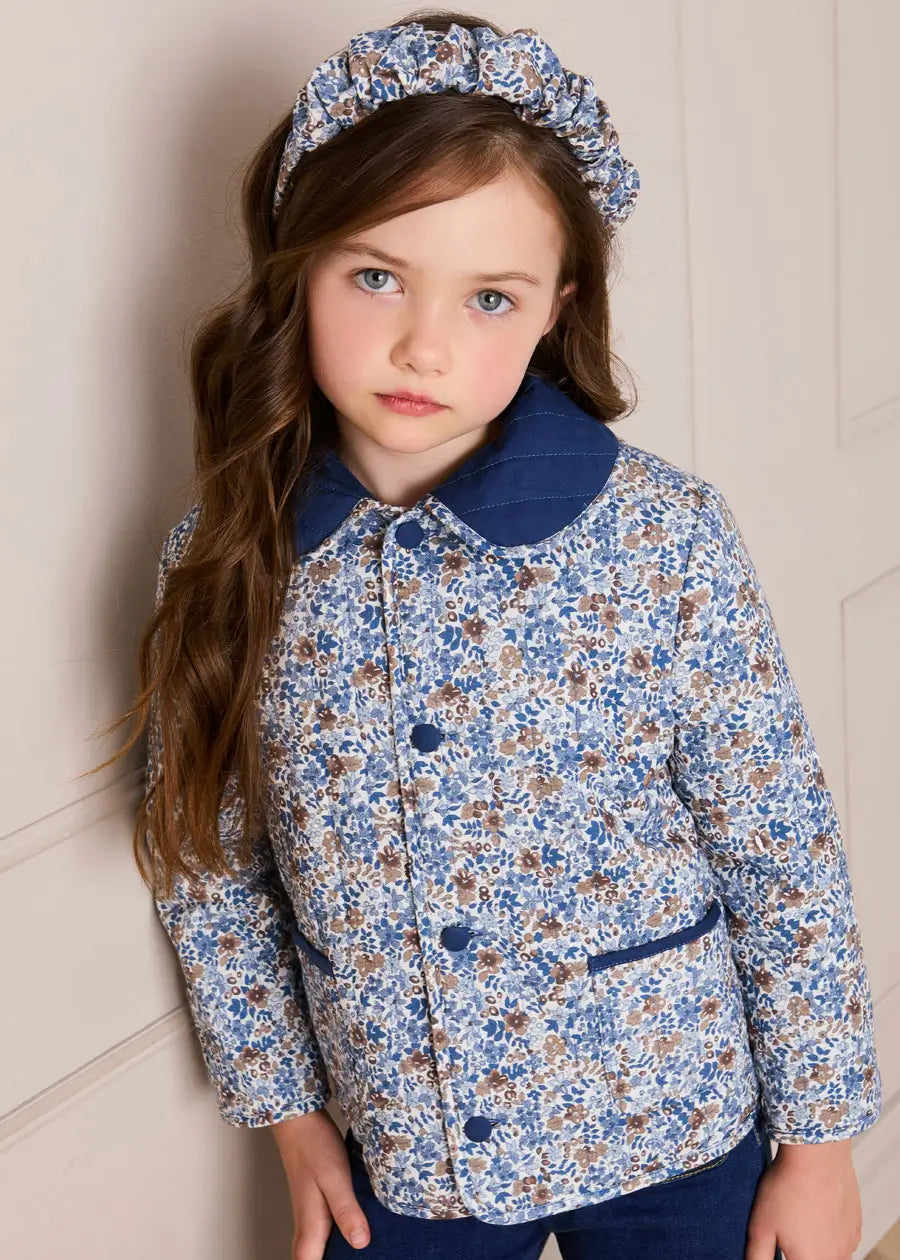 Beatrice Floral Reversible Quilted Jacket in Blue (3-10yrs) Coats from Pepa London US