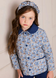 Beatrice Floral Reversible Quilted Jacket in Blue (3-10yrs) Coats from Pepa London US