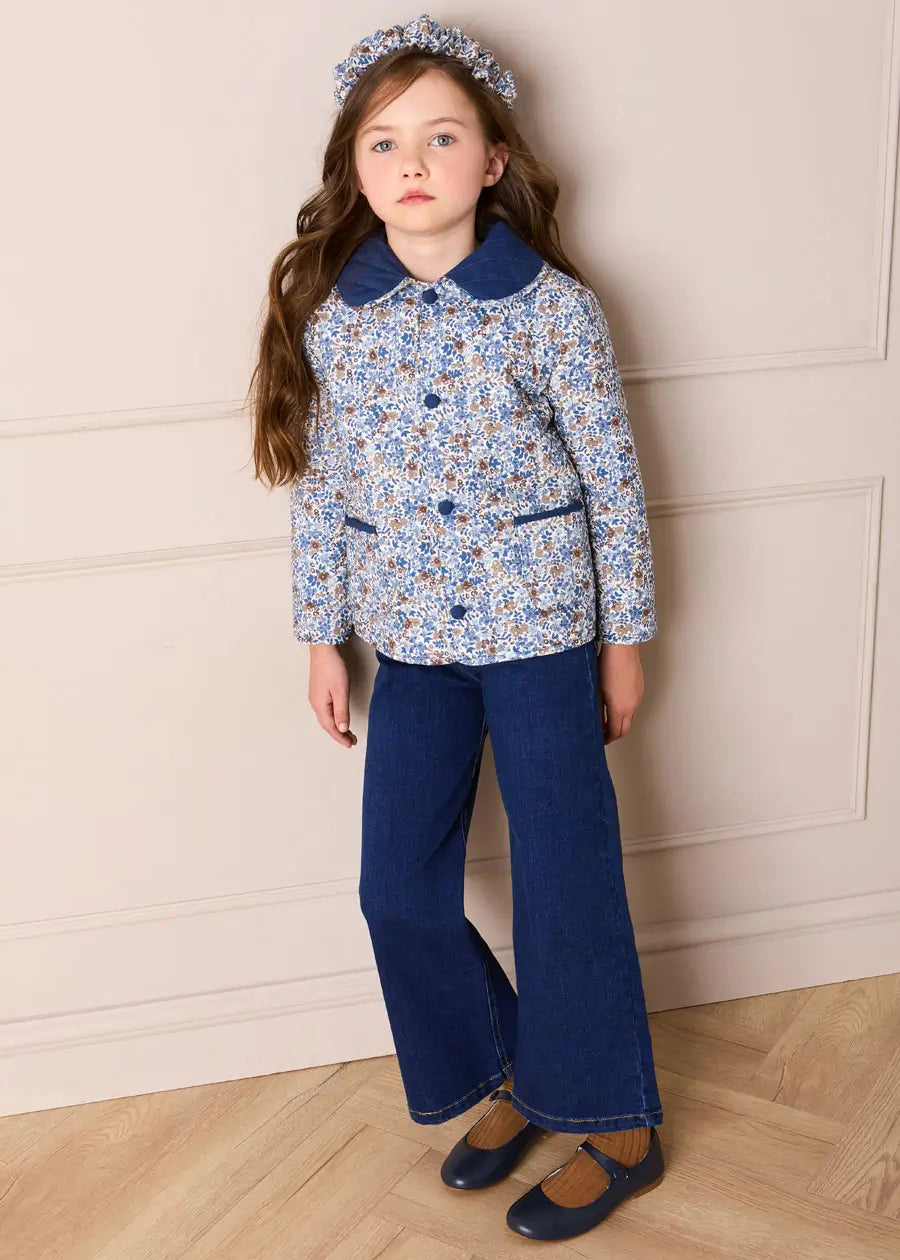 Beatrice Floral Reversible Quilted Jacket in Blue (3-10yrs) Coats from Pepa London US