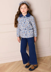 Beatrice Floral Reversible Quilted Jacket in Blue (3-10yrs) Coats from Pepa London US