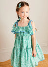 Adelaide Floral Tiered Tie Strap Dress in Green (4-12yrs) DRESSES from Pepa London US