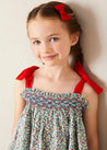 Evelyn Floral Smock Detail Tie Strap Blouse in Red (4-10yrs) BLOUSES from Pepa London US