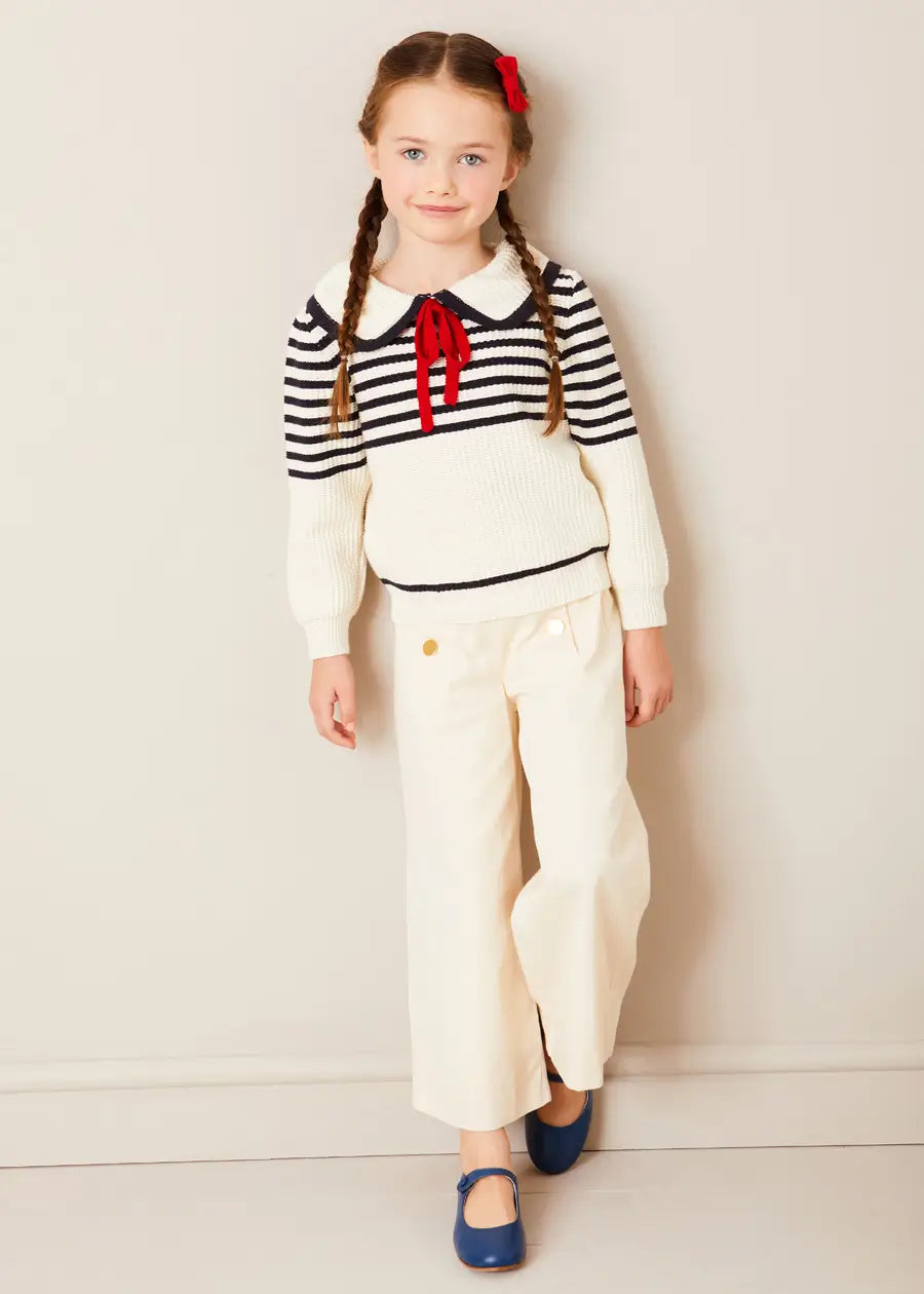 Wide Leg Front Button Trousers in Beige (2-10yrs) Trousers from Pepa London US