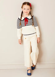 Mariner Collar Bold Stripe Jumper in White (2-10yrs) Knitwear from Pepa London US