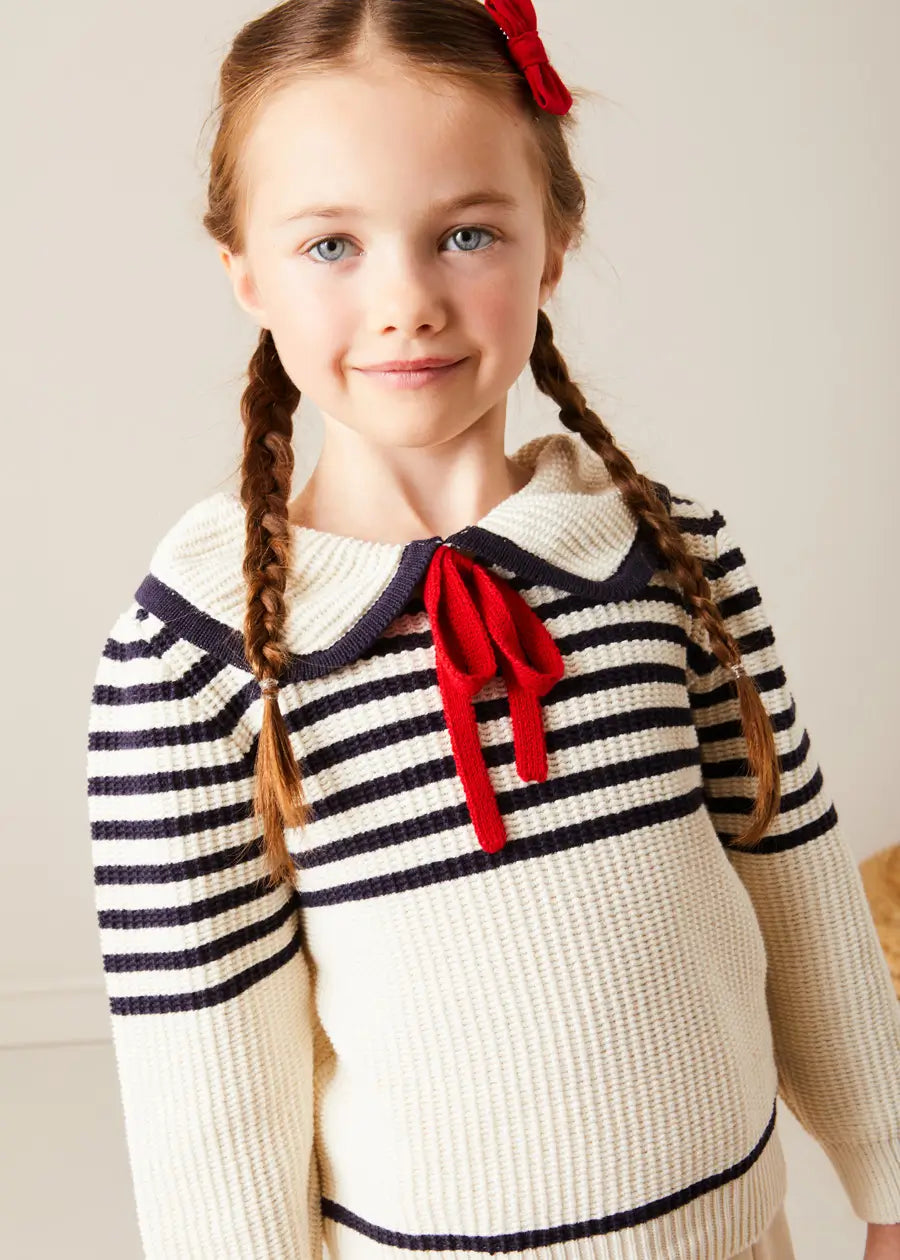 Mariner Collar Bold Stripe Jumper in White (2-10yrs) Knitwear from Pepa London US
