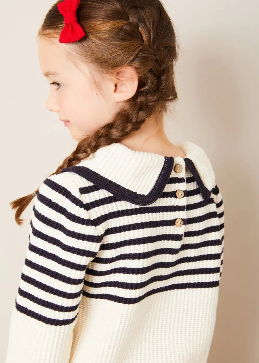 Mariner Collar Bold Stripe Jumper in White (2-10yrs) Knitwear from Pepa London US