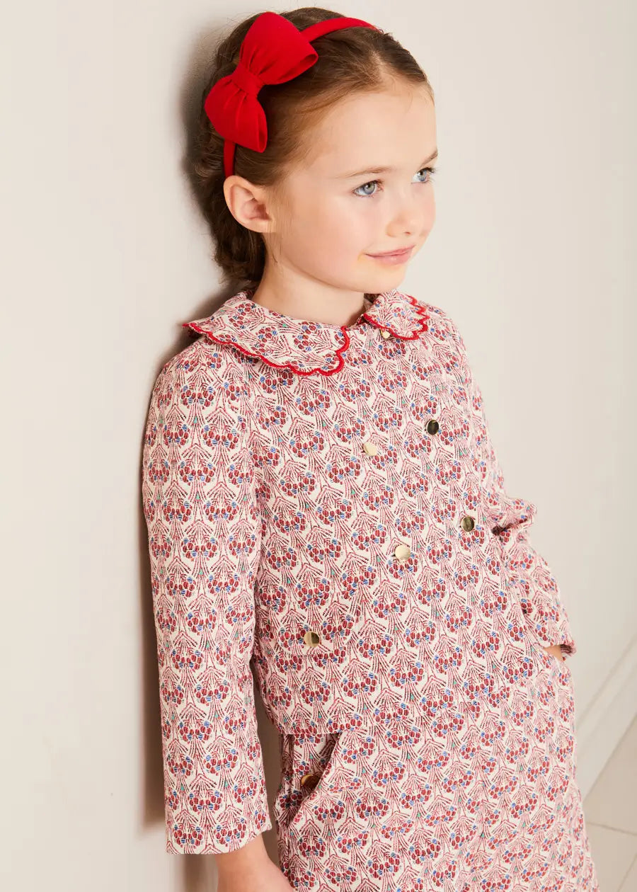 Iris Jacquard Statement Collar Jacket in Red (4-12yrs) COATS from Pepa London US