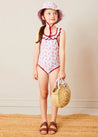 Louisa Floral Ruffle Trim Swimsuit in Pink (2-10yrs) SWIMWEAR from Pepa London US