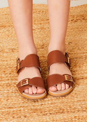Leather Buckle Detail Sandals in Camel (24-34EU) SHOES from Pepa London US