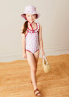 Louisa Floral Ruffle Trim Swimsuit in Pink (2-10yrs) SWIMWEAR from Pepa London US