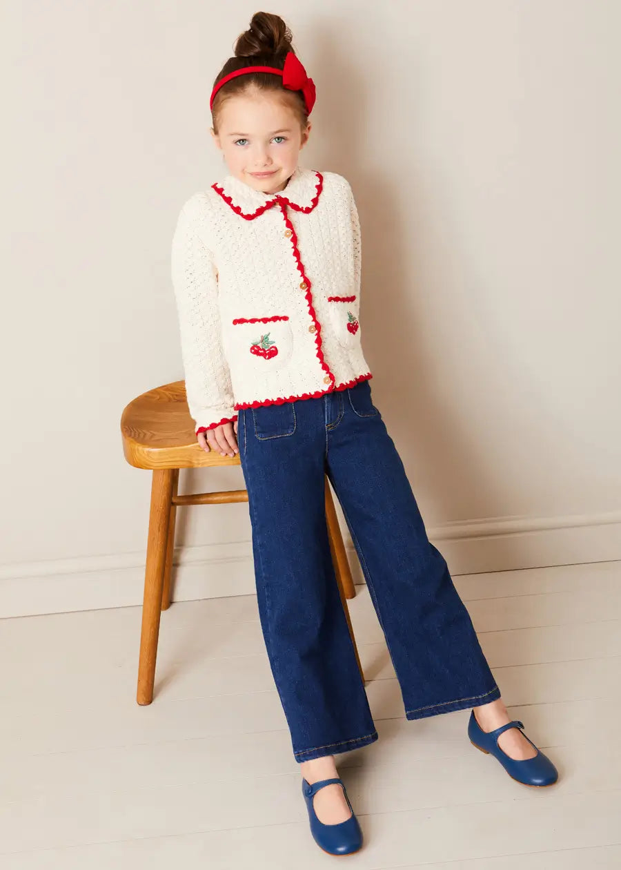 Soft Denim Wide Leg Trousers in Denim Blue (3-10yrs) Trousers from Pepa London US