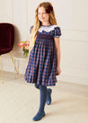 Eaton Checked Hand Smocked Short Sleeve Dress in Navy (12mths-10yrs) Dresses  from Pepa London US