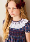 Eaton Checked Handsmocked Short Sleeve Dress in Navy (12mths-10yrs) Dresses  from Pepa London US