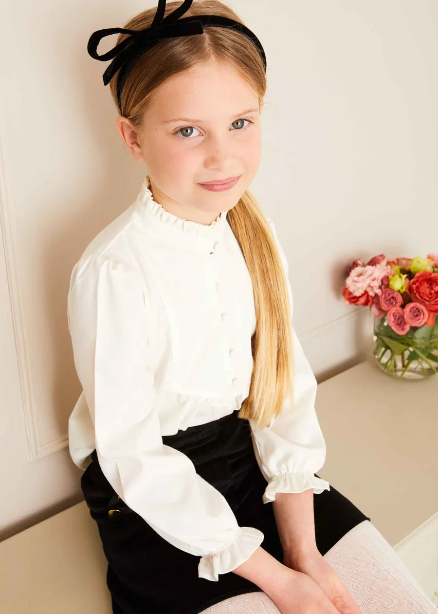 Mao Collar Romantic Blouse in White (18mths-10yrs) Blouses from Pepa London US