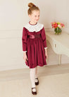 Velvet Handmade Collar Long Sleeve Dress in Burgundy (2-10yrs) Dresses  from Pepa London US