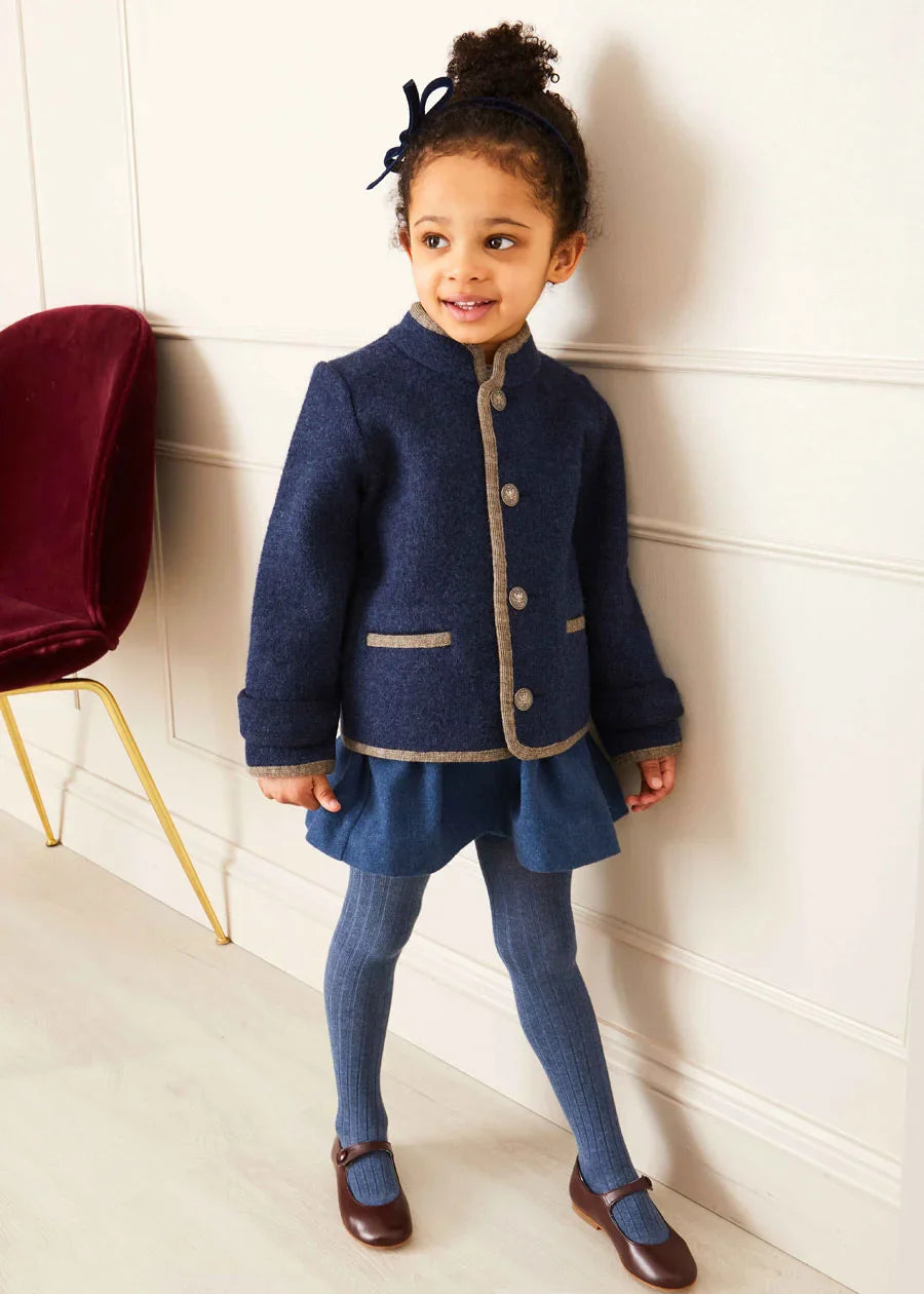 Austrian Single Breasted Contrast Trim Jacket in Blue (18mths-10yrs) Coats from Pepa London US