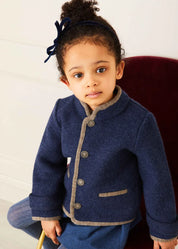Austrian Single Breasted Contrast Trim Jacket in Blue (18mths-10yrs) Coats from Pepa London US