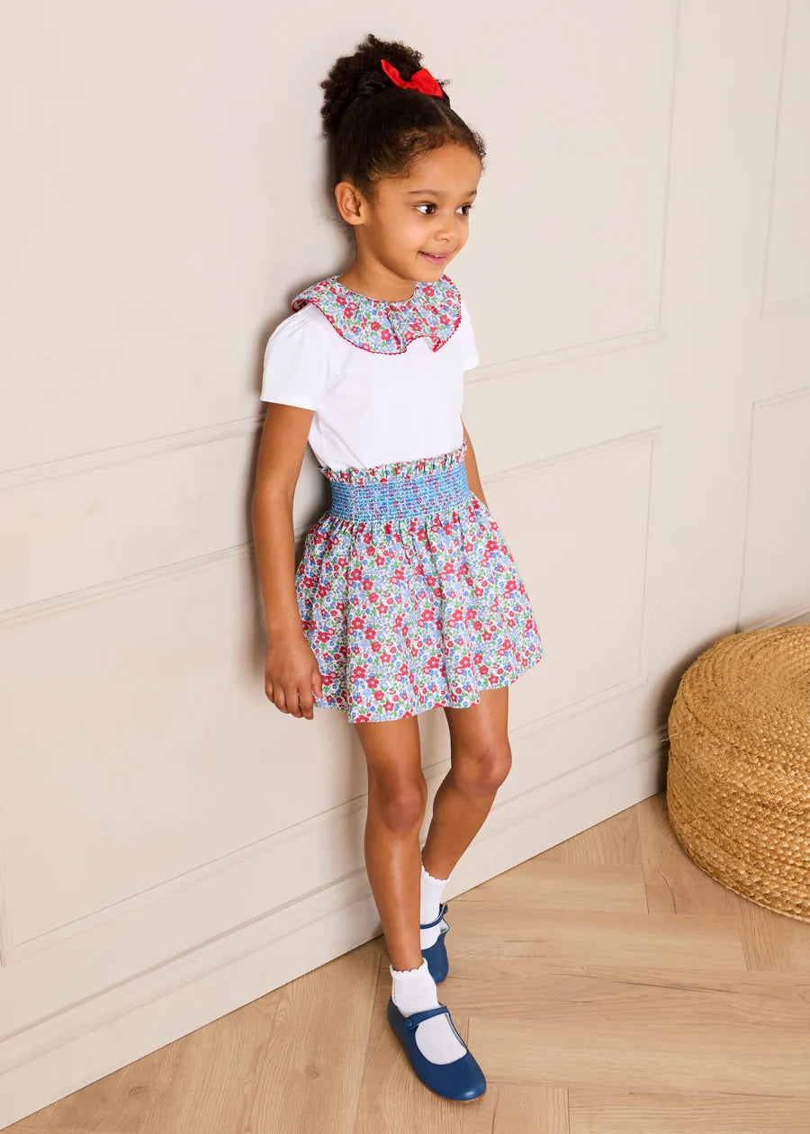 Emilia Floral Elasticated Waist Skirt in Red (2-10yrs) SKIRTS from Pepa London US