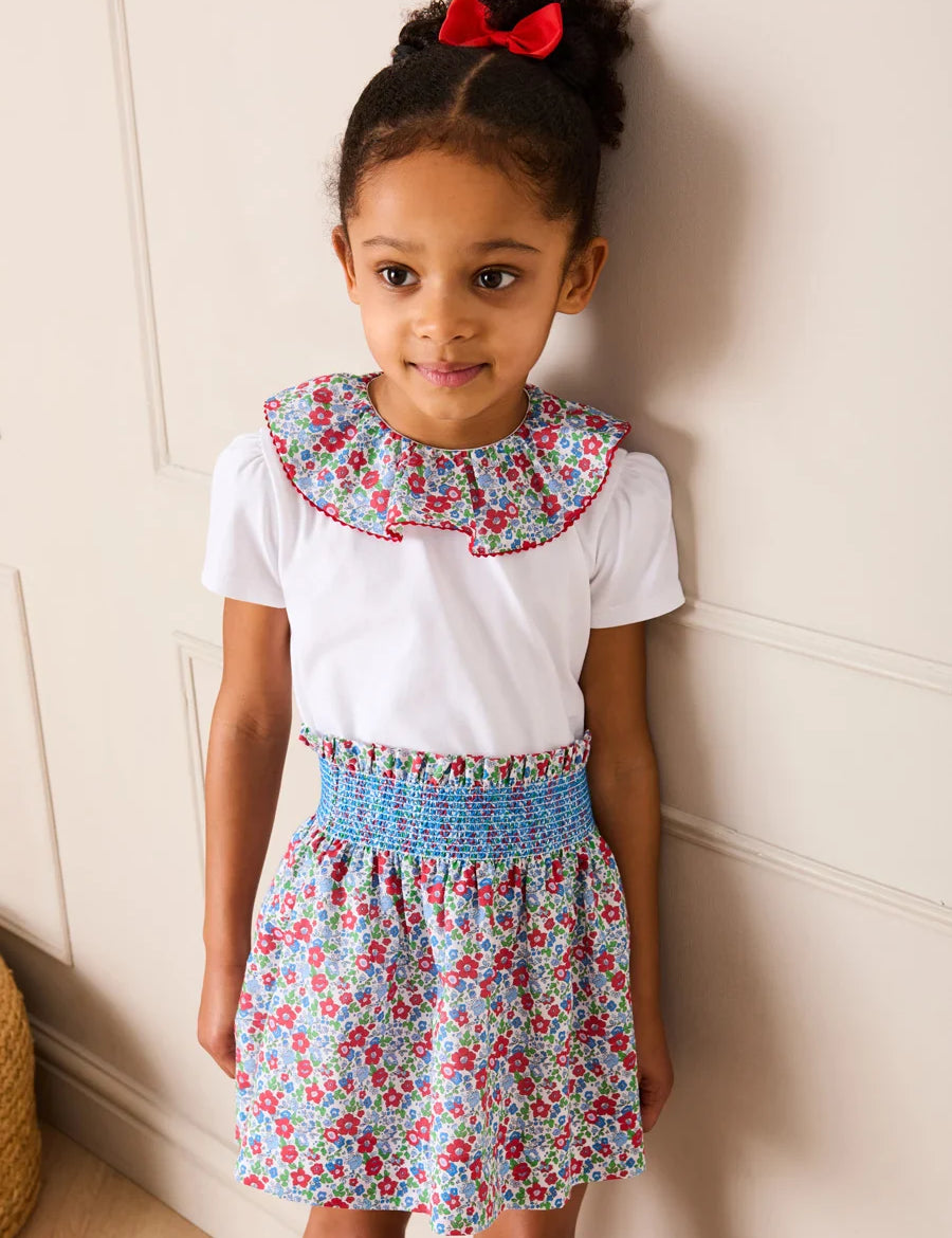 Emilia Floral Elasticated Waist Skirt in Red (2-10yrs) SKIRTS from Pepa London US