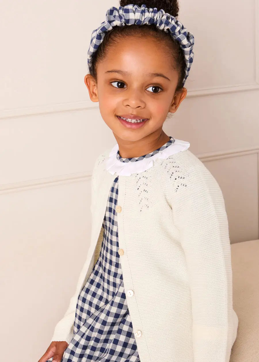 Draycott Check Long Sleeve Velvet Bow Dress in Blue (18mths-10yrs) Dresses from Pepa London US