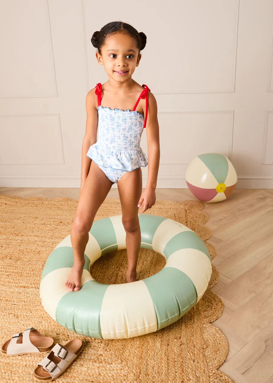 Audrey Toile Smocked Detail Swimsuit in Blue (12mths- 10yrs) SWIMWEAR from Pepa London US