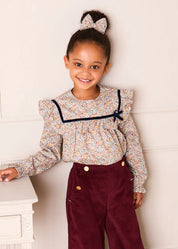 Corduroy Wide Leg Gold Button Trousers in Burgundy (4-10yrs) Trousers from Pepa London US
