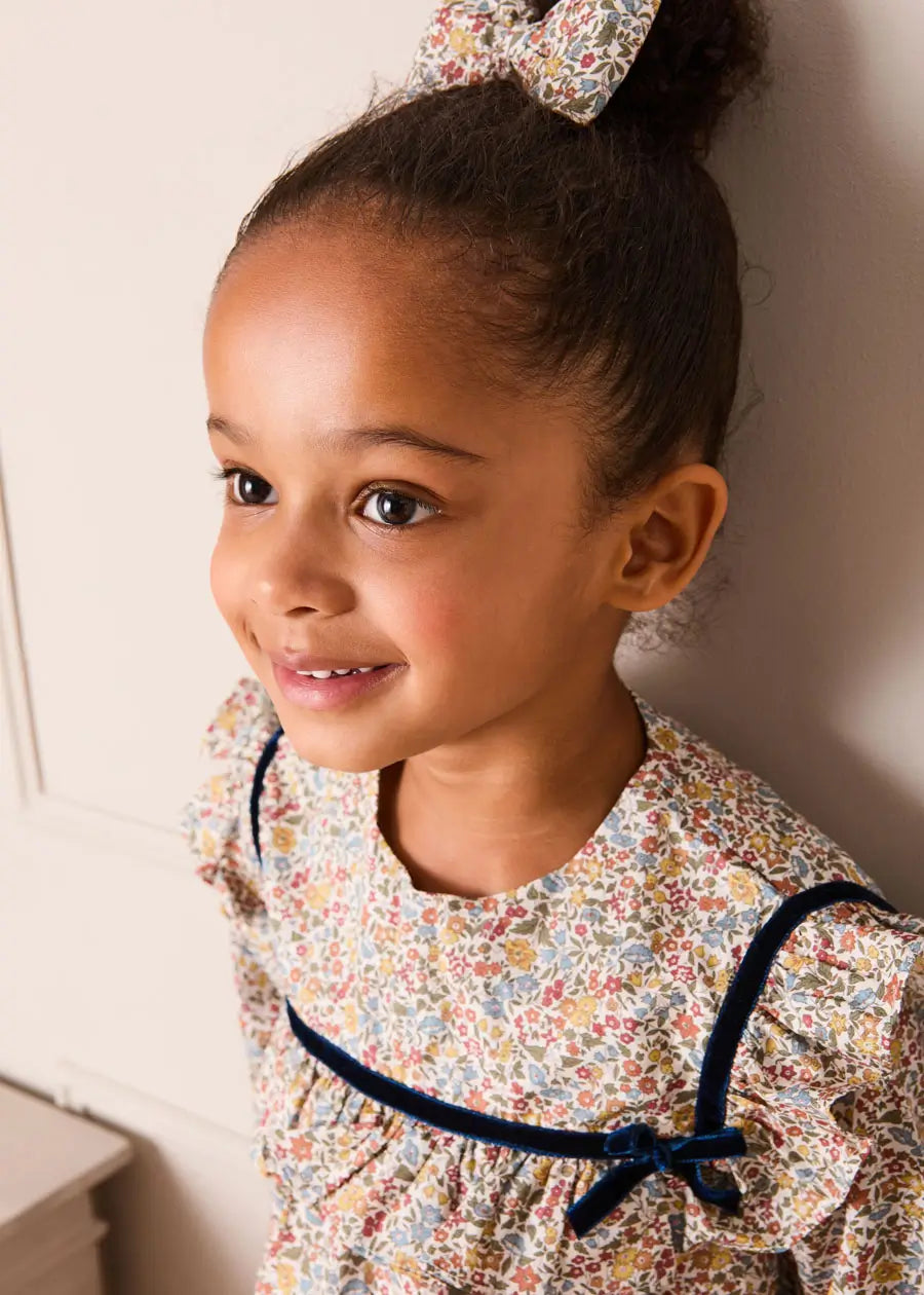 Marianne Floral Velvet Bow Detail Blouse in Toffee Made with Liberty Fabric (18mths-12yrs) Blouses from Pepa London US