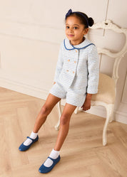 Brighton Boucle Tweed Gold Button Jacket in Blue (4-12yrs) COATS from Pepa London US