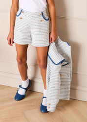 Brighton Boucle Tweed Gold Button Shorts in Blue (4-12yrs) SHORTS from Pepa London US