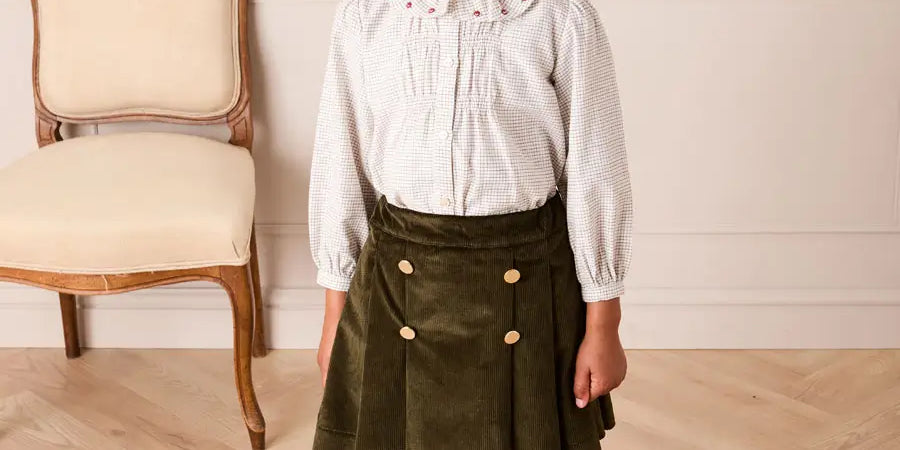 Corduroy Button Detail Skirt in Green (4-12yrs) Skirts from Pepa London US