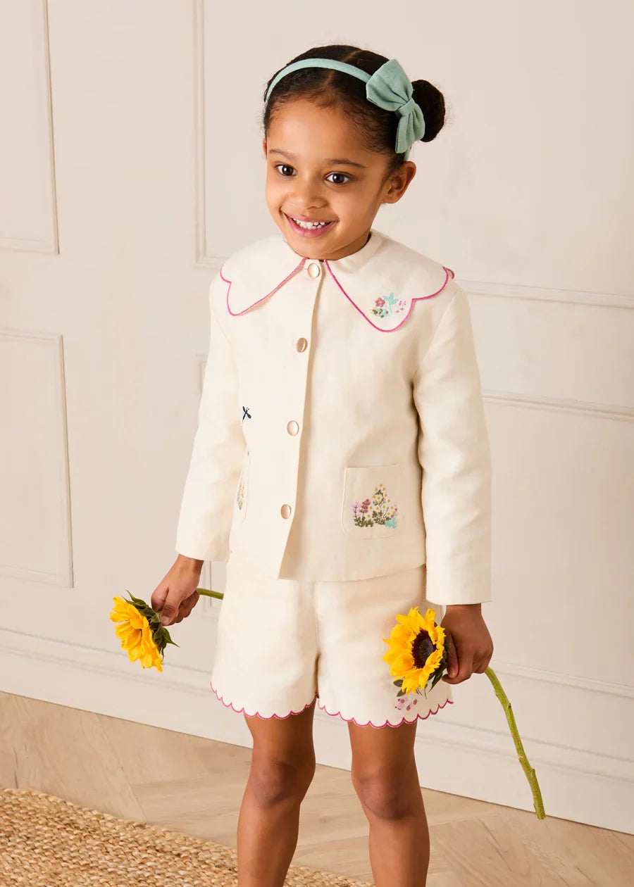 Wildflower Embroidered Statement Collar Jacket in Cream (4-12yrs) COATS from Pepa London US